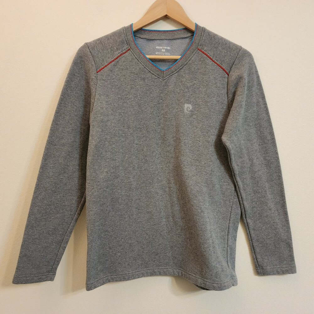 PIERRE CARDIN GRAY LS V-NECK PULLOVER SWEATER -M-100% COTTON Comfort Warm Cozy